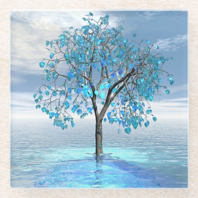 Dessous-de-verre En Verre Arbre bleu cristal (Devant)