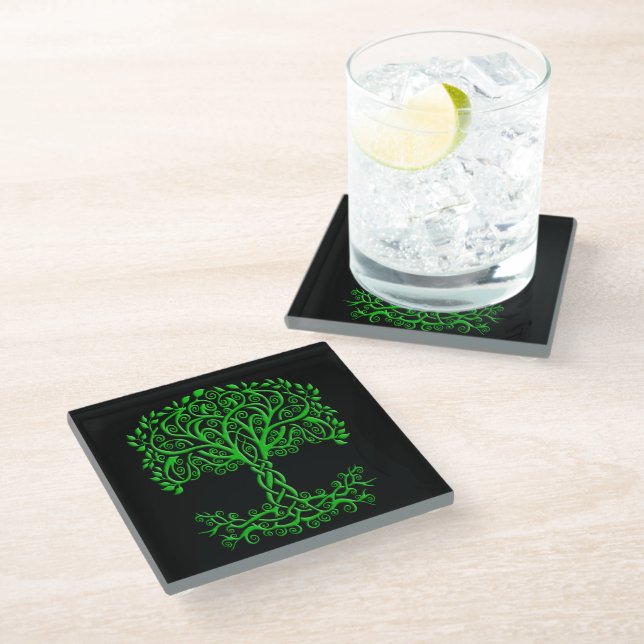 Dessous-de-verre En Verre Arbre Celtique Vert De Vie (Incliné)