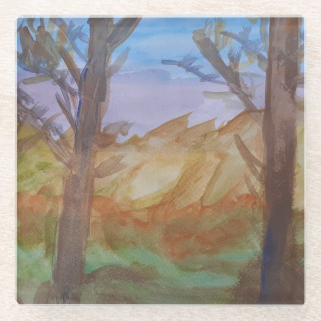 Dessous-de-verre En Verre Arbres au coucher du soleil (Devant)
