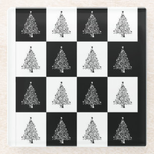 Dessous-de-verre En Verre Arbres de Noël noirs et blancs