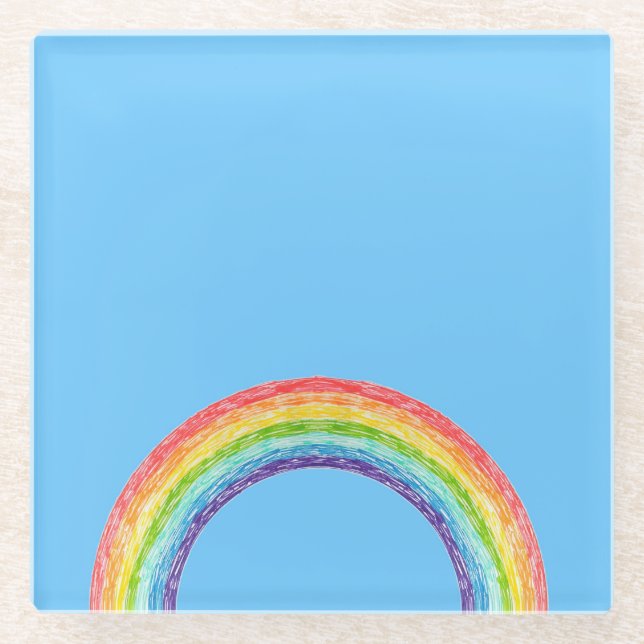 Dessous-de-verre En Verre Arc en ciel et ciel bleu (Devant)