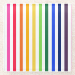 Dessous-de-verre En Verre Arc-en-ciel et rayures blanches