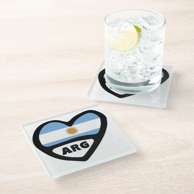Dessous-de-verre En Verre Argentine Code Pays Drapeau Coeur ARG (Incliné)