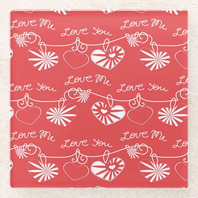 Dessous-de-verre En Verre Arrière - plan de Saint Valentin (Devant)