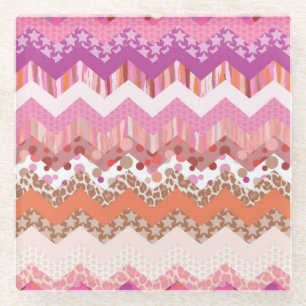 Dessous-de-verre En Verre arrière - plan de zigzag rose