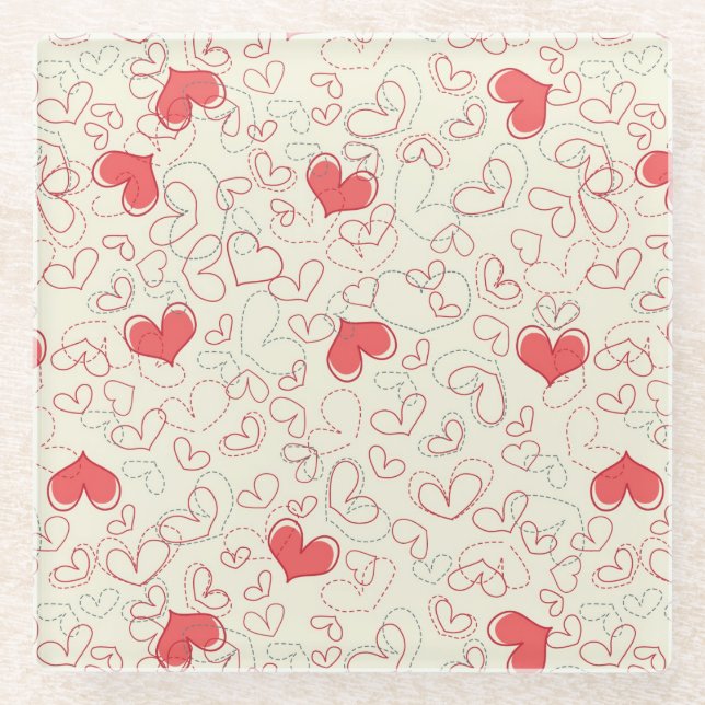 Dessous-de-verre En Verre Arrière - plan mignon de coeurs (Devant)