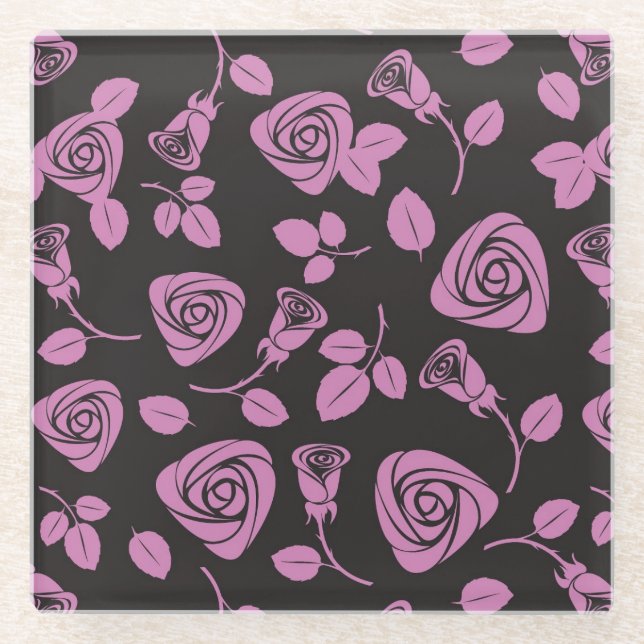 Dessous-de-verre En Verre Arrière - plan rose floral (Devant)