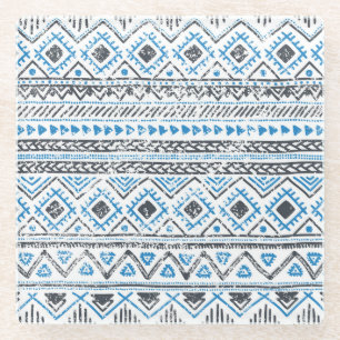 Dessous-de-verre En Verre Arrière - plan sans couture blanc bleu ethnique.