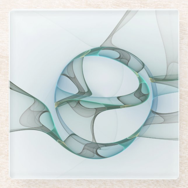 Dessous-de-verre En Verre Art Abstrait moderne Fractal Bleu Turquoise Gris (Devant)