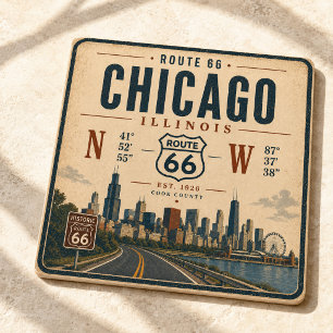 Dessous-de-verre En Verre Art de bar crème vintage marine Route 66 Chicago