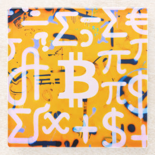 Dessous-de-verre En Verre Art de rue Bitcoin (Peinture orange n° 4)
