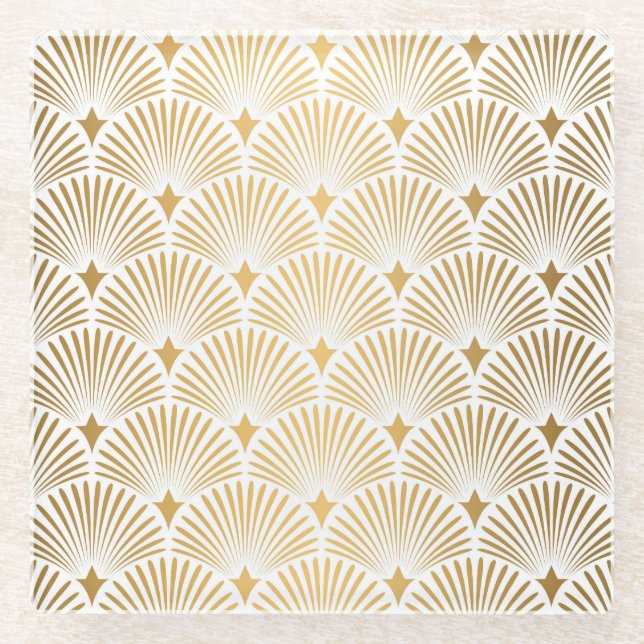 Dessous-de-verre En Verre Art Déco : Elégance Gold-White. (Devant)