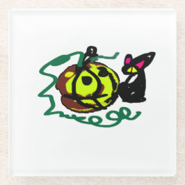 Dessous-de-verre En Verre Art d'Halloween de chat noir