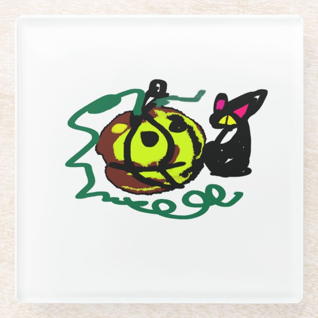 Dessous-de-verre En Verre Art d'Halloween de chat noir (Devant)