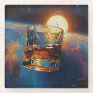 Dessous-de-verre En Verre Art du Whisky : Dans l'espace (Peinture n° 5)