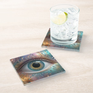 Dessous-de-verre En Verre Art fractal à boule bleue,