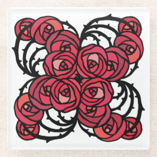 Dessous-de-verre En Verre Art Nouveau Vignes florales rouges et noires roses
