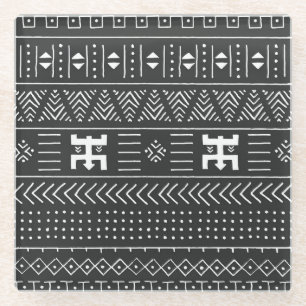 Dessous-de-verre En Verre Art Tribal Africain : Géométrique Noir & Blanc