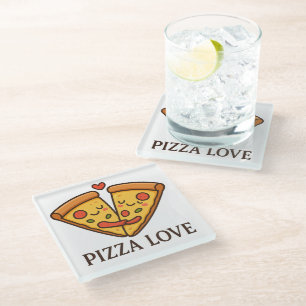Dessous-de-verre En Verre Autocollant d'amour pour pizza mignonne