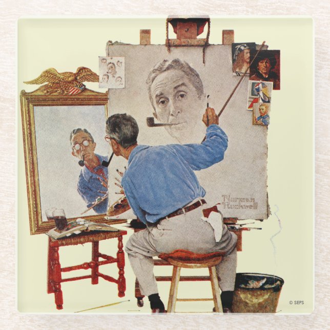Dessous-de-verre En Verre Autoportrait triple (Devant)
