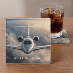 Dessous-de-verre En Verre Avion à réaction privé exécutif