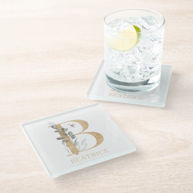 Dessous-de-verre En Verre B Monogramme Floral Personnalisé (Incliné)