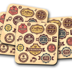 Dessous-de-verre En Verre Badges Vintages café   Ensemble de Dessous de verr