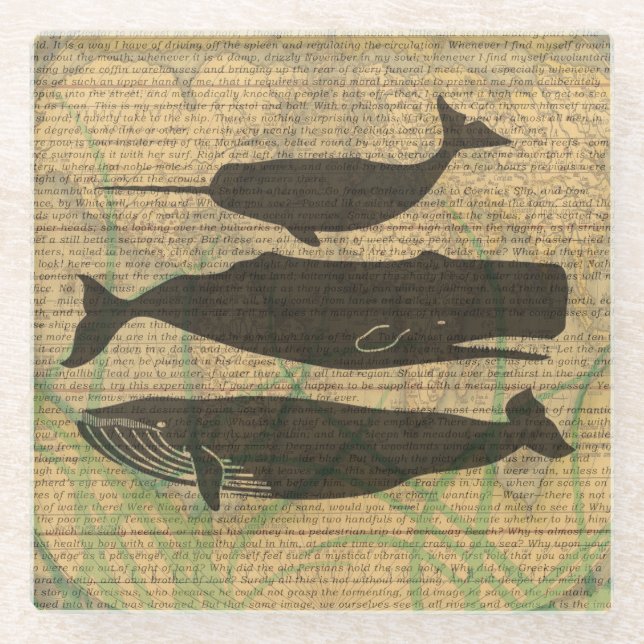 Dessous-de-verre En Verre Baleine antique Vie marine (Devant)