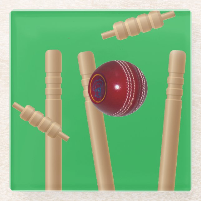 Dessous-de-verre En Verre Balle Et Pompes De Cricket, (Devant)