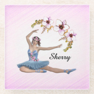 Dessous-de-verre En Verre Ballerina en bleu rose personnel