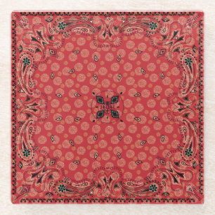 Dessous-de-verre En Verre Bandana rouge Paisley Ouest