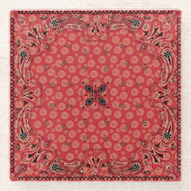 Dessous-de-verre En Verre Bandana rouge Paisley Ouest (Devant)