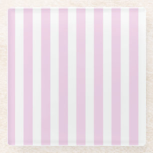 Dessous-de-verre En Verre Bandes de bonbons rose pâle et blanc