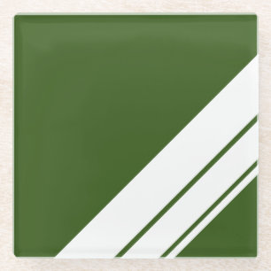 Dessous-de-verre En Verre Bandes de course blanches vert forêt Rétro Sportif