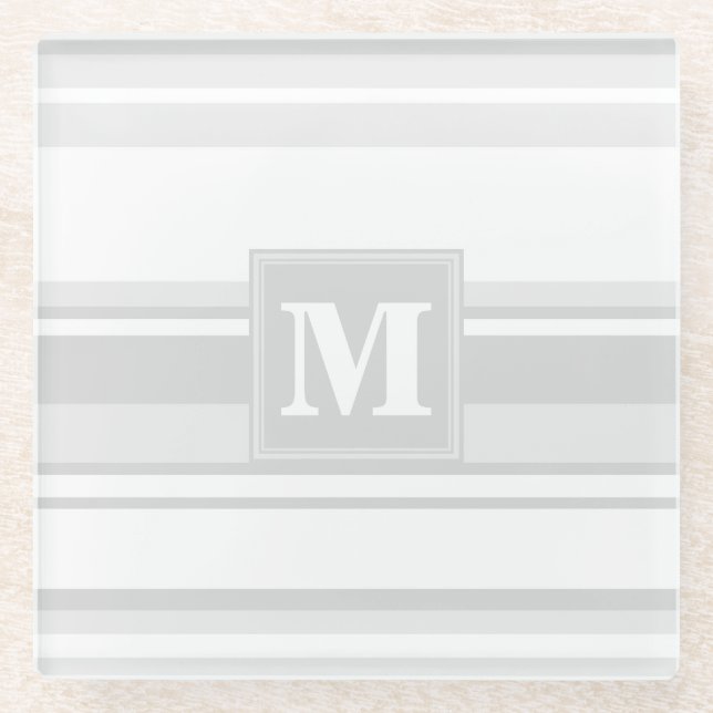 Dessous-de-verre En Verre Bandes gris clair monogrammes (Devant)