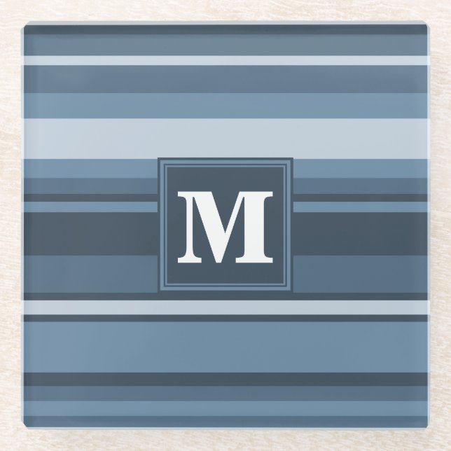 Dessous-de-verre En Verre Bandes gris monogramme (Devant)