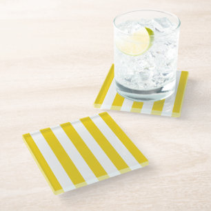 Dessous-de-verre En Verre Bandes Jaunes, Blancs, Motif rayé
