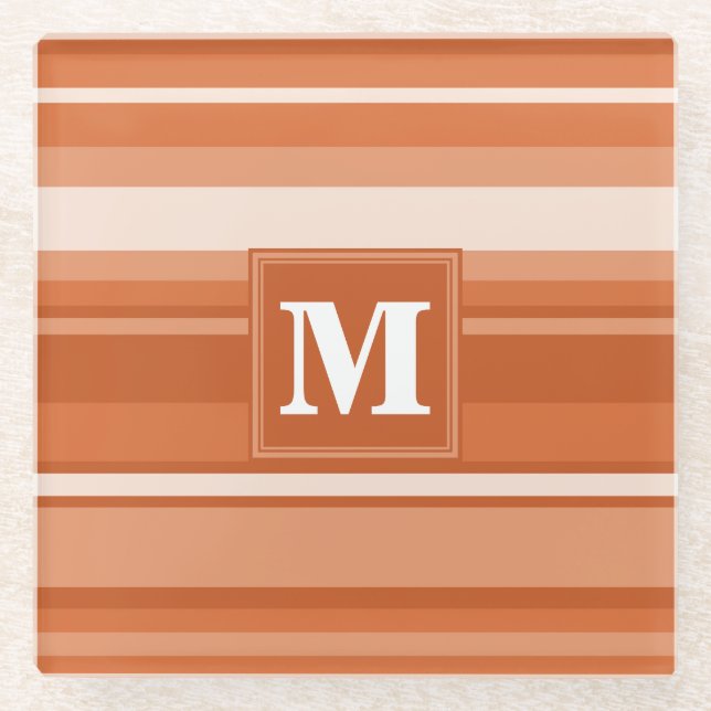 Dessous-de-verre En Verre Bandes orange monogrammes (Devant)