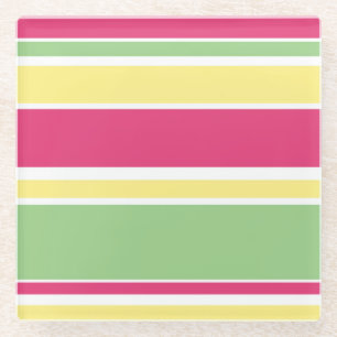 Dessous-de-verre En Verre Bandes roses, vertes et jaunes