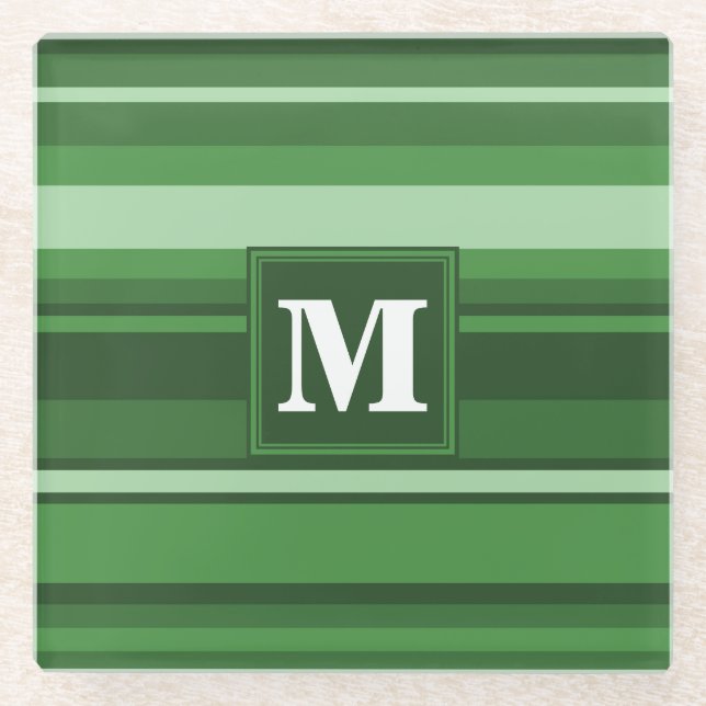 Dessous-de-verre En Verre Bandes vertes monogrammes (Devant)