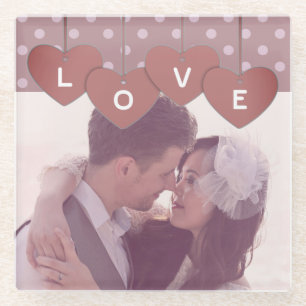 Dessous-de-verre En Verre Bannière de coeurs d'amour avec photo personnalisé