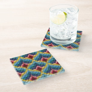 Dessous-de-verre En Verre Bargello coloré broderie Boho Chic Motif