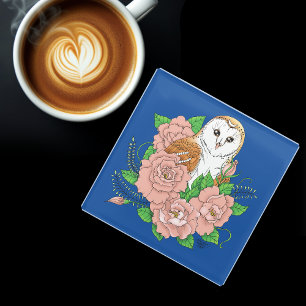 Dessous-de-verre En Verre Barne Chouette Fleurs roses Bleu