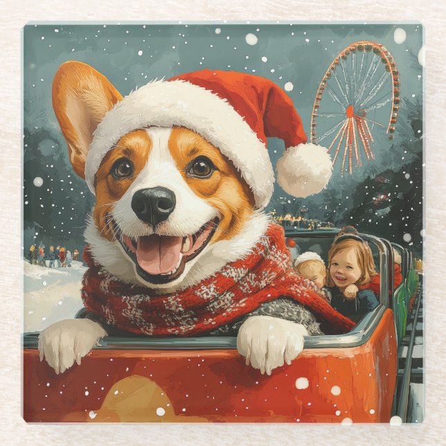 Dessous-de-verre En Verre Basenji Dog Roller Dessous de verre Noël (Devant)