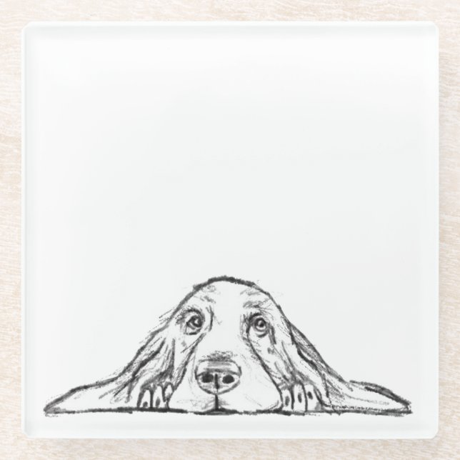 Dessous-de-verre En Verre basset blanc (Devant)