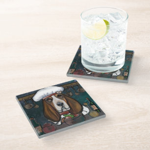 DESSOUS-DE-VERRE EN VERRE BASSET HOUND