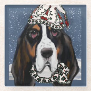 DESSOUS-DE-VERRE EN VERRE BASSET HOUND