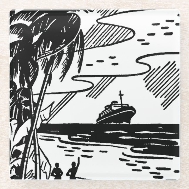 Dessous-de-verre En Verre Bateau de croisière rétro (Devant)