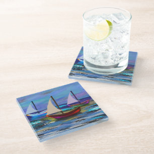 Dessous-de-verre En Verre Bateaux à la flotte en mer couverture jetez l'orei