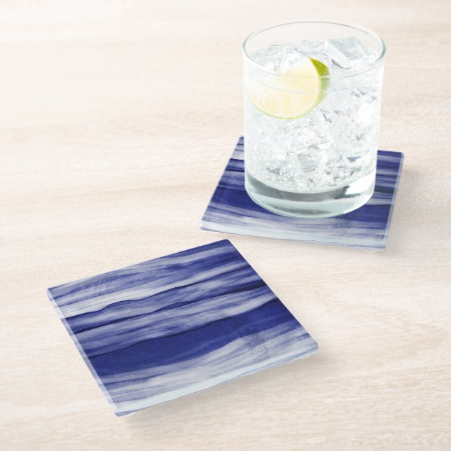 Dessous-de-verre En Verre Beach House Blue Stripes (Incliné)